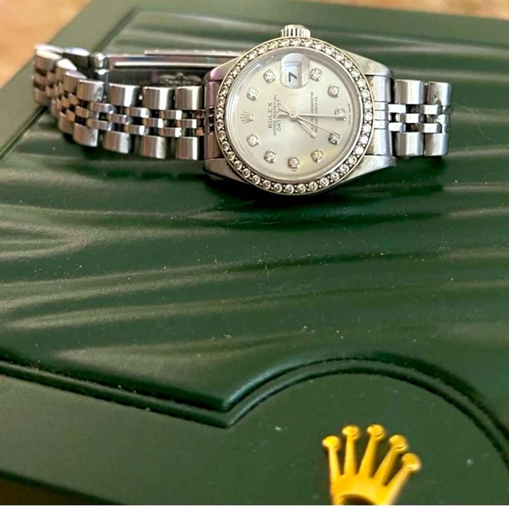 ROLEX Ladies Oyster Perpetual Datejust w Diamond Numbers AND REAL Diamond Bezel